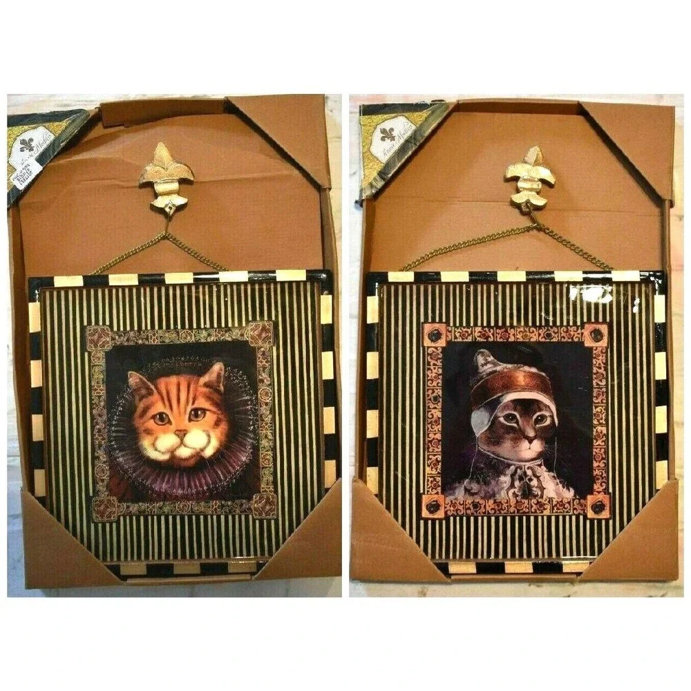 Vintage Annie Modica Royal Cats Wall Art Set Renaissance Cat Decor